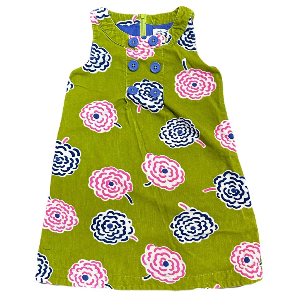 MINI Boden Green Corduroy Floral Sleeveless Dress 6 7 Y